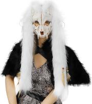 „OhMill“ vilkolakio kaukė – siaubo kaukė Helovinui: lapės kaukolė, vikingas su dirbtinio kailio galvos apdangalu, gyvūno skeletas, skirta cosplay'ui, Helovinui, karnavalui ir Velykoms