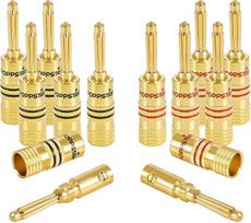 „Poppstar“ 12 vnt. aukščiausios klasės bananinių kištukų, skirti garsiakalbių kabeliams (iki 4 mm²), garsiakalbiams, AV imtuvams, padengti 24 K auksu (6 vnt. juodi, 6 vnt. raudoni)