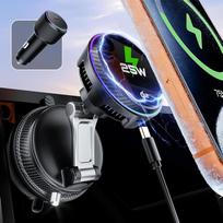 „Qi2.2-25W“ „MagSafe“ automobilinis laikiklis su siurbtuku ir įkrovimo funkcija, greitas aušinimas su TEC ventiliatoriumi, 360° pasukamas magnetinis mobiliojo telefono laikiklis, skirtas „iPhone 17“ ir „16“ serijos telefonams (su 45 W maitinimo adapteriu)