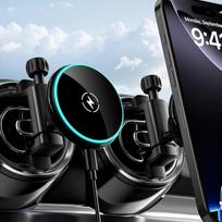 „Qi2“ sertifikuotas „MagSafe“ automobilinis laikiklis su 15 W įkrovimo funkcija, skirtas „Mercedes-Benz“ A/B/C/E/G/GLA/GLK modeliams; apvalus, greitai įkraunantis mobiliojo telefono laikiklis, montuojamas ant ventiliacijos angos, skirtas „iPhone 17“, „16“