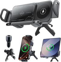 „Qoosea“ 15 W greitasis belaidis įkroviklis su mobiliojo telefono laikikliu automobiliui ir įkrovimo funkcija, indukciniai dvigubos ritės belaidžiai automobilių įkrovikliai, greitoji „Qi“ įkrovimo stotelė, skirta „Samsung Galaxy Z Fold 7/6/5/4/3“, „iPhone