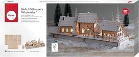 „Rayher“ medinis 3D konstruktorius „Žiemos kaimelis“, FSC Mix Credit, natūralios spalvos, 40 x 14,5 x 17 cm, 84 detalės, Kalėdų dekoracija, 63158505