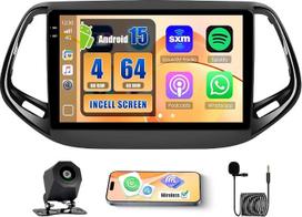 „Roinvou“ 4+64G „Android 15“ automobilių radijas, skirtas „Jeep Compass“ (2017–2019 m.) modeliams, su belaidžiu „CarPlay“ ir „Android Auto“ palaikymu, 10 colių „Incell“ jutikliniu ekranu, GPS navigacija, „Bluetooth“, ekvalaizeriu, „Wi-Fi“, RDS, FM, SWC, m