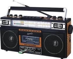 „Supersonic“ SC-3201TBTWOD „Bluetooth“ retro 4 juostų radijo grotuvas su kasetės grotuvu, USB jungtimi, medinis korpusas