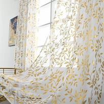 „Sutuo Home“ permatomos užuolaidos, 63 colių ilgio, 2 panelės, prabangus auksinės folijos raštas, metalinio bronzos atspalvio lapai, privatumą užtikrinančios langų dekoracijos, Kalėdų dekoracijos, užuolaidos virtuvei