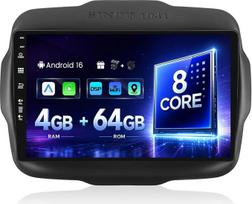 „SXAUTO“ „Android 14“ IPS automobilių radijas, skirtas „Jeep Renegade“ (2015–2018 m.) - Įmontuota „CarPlay“ / „Android Auto“ / DSP funkcija - LED kamera + mikrofonas - 4G + 64G - DAB, 360-CAM, vairo valdymas, greitas įkėlimas, „Wi-Fi“, AHD, „Bluetooth“ -