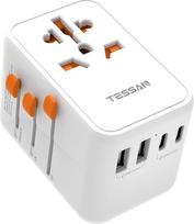 „TESSAN“ 100 W GaN kelioninis maitinimo adapteris, tinkamas naudoti visame pasaulyje, su 3 USB-C ir 2 USB-A jungtimis, baltas