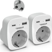 „TESSAN“ 2 vnt. adapterių rinkinys (Anglijos ir Vokietijos kištukai), 3-in-1 kelioninis adapteris (JK)