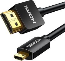 „UGREEN“ „Micro HDMI“ kabelis, 3 m, „Type D“ HDMI į standartinį HDMI, palaiko 3D, 4K skiriamąją gebą ir garso grįžtamojo kanalo funkciją, skirtas „GoPro HERO 6/5“, „Canon M5“, „Asus Zenbook“, „Yoga 710“, „Blackberry PlayBook“, „Motorola XOOM“