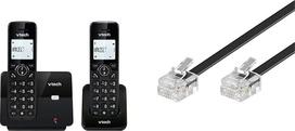 „VTech CS2001“ bevielis telefonas su 2 rageliais, „ECO+“ režimu, fiksuotojo ryšio telefonas, juodos spalvos ir „Goobay 50320“ modulinis jungiamasis kabelis, telefono kabelis, RJ11 kištukas (6P4C) į RJ11 kištuką (6P4C), juodos spalvos, 15 m