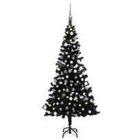 Dirbtinė Kalėdų eglutė su žaisliukais, juoda, 180cm, PVC