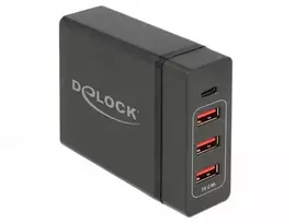 Delock maitinimo šaltinis išorinis USB Type-C™ PD3.0 + 3x USB A moteriškas 60W + 12W juodas