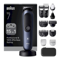 BRAUN Hair Trimmer | All-in-One Series 7 AIO7580 | Cordless | Wet  AND  Dry | 14 length settings | Blue/Black