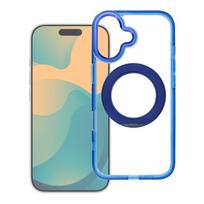 Tamsiai mėlynas Frame Circle Stand dėklas iPhone 16 PRO, suderinamas su MagSafe