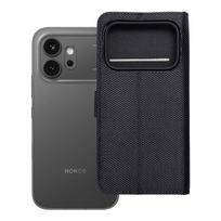 Juodas atverčiamas 4Card dėklas Honor 600, techninis audinys, RFID apsauga nuo vagystės