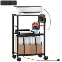 Spausdintuvo staliukas su elektros lizdais ir USB jungtimis, 42×28×64,5 cm, rustikalinės rudos spalvos