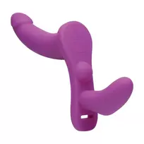 XR Brands Double Take vibruojantis strap-on rinkinys, juodas