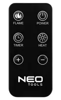 Elektrinis židinys NEO TOOLS 2000 W, 3D liepsnos efektas, termostatas, juodas