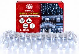 Lauko girlianda 100 LED varvekliai ZIDPOL L-100S su baltu laidu, šaltai balta flash
