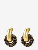 Bud To Rose - Lola Double Crystal Earring Black/Gold - Kabantys auskarai - Aukso