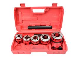 Vamzdžių sriegimo rinkinys su terkšle, 3/8–1 1/4", 5 galvutės GEKO G01001