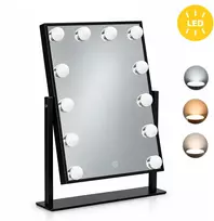 LED kosmetinis veidrodis 30×40 cm su apšvietimu, 3 spalvų režimai, 12 lempučių, juodas ModernHome