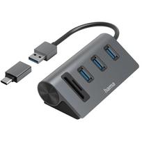 Hama USB Hub, 3x USB-A 3.2 Gen 1, SD, microSD, USB-C Adapter, juodas/pilkas - USB šakotuvas
