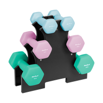 HEX ketaus neopreno hantelių rinkinys 12 kg su stovu (2x1kg+2x2kg+2x3kg), REBEL ACTIVE