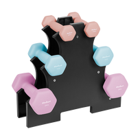 HEX ketaus neopreno hantelių rinkinys 7 kg su stovu (2x0.5 kg + 2x1 kg + 2x2 kg), REBEL ACTIVE