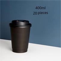 Popieriniai puodeliai, 340 ml, 400 ml juodas puodelis + daugiafunkcis dangtelis 20 vnt