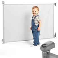 Vaikų apsauginiai varteliai Moby-System su susukamu tinkleliu, 140 cm pločio, pilki, 140 × 98 × 8,5 cm