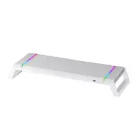 Mars Gaming MGS-ONE White Chroma RGB stovas monitoriui, reguliuojamo dydžio, su laikikliu telefonui ir planšetei, USB 2.0 priekyje