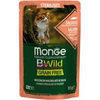 MONGE BWILD pouches Cat Sterilised su lašiša, krevetėmis ir daržovėmis 85 g