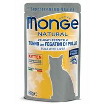 Monge Natural pouches Kitten tunas želė su vištienos kepenėlėmis 80 g