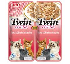 Churu Ciao Twin katėms su vištiena ir tunu tuno sultinyje 80 g × 12