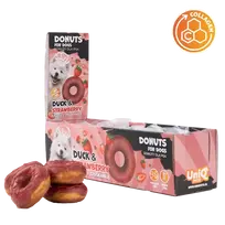 UNIQ PETS - Collagen donut duck & strawberry 7cm – skanėstas šunims su antiena, braškėmis ir kolagenu 50g×10vnt.