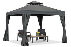Antracito spalvos sodo paviljonas su užuolaidomis Valencia 3x3 m Garden Point