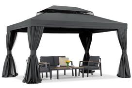 Sodo paviljonas su tinkleliu nuo uodų ir užuolaidomis Valencia 3x4 antracito spalvos Garden Point