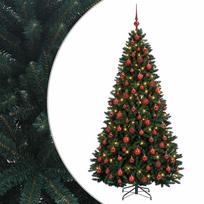 vidaXL Dirbtinė kalėdinė eglutė, tamsiai žalia, su žaisliukais 240 cm