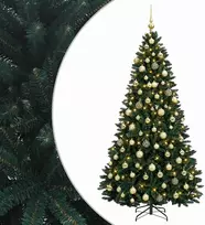Dirbtinė tamsiai žalia kalėdinė eglutė su žaisliukais 240 cm