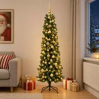 Dirbtinė siaura kalėdinė eglutė su žaisliuku 210 cm 300 LED