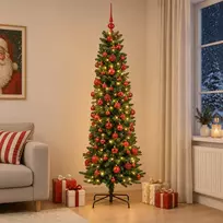 Dirbtinė siaura kalėdinė eglutė su žaisliuku 210 cm 300 LED