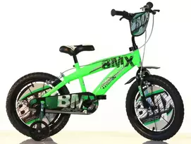 Kubisport Vaikiškas dviratis 14 colių BMX juodas, šoniniai ratukai, stabdys Dino Bikes (Kub_05-CSK5145K-CRN)
