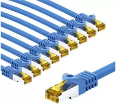 Goobay RJ45 kabelis krosowy CAT 6A S/FTP (PiMF), 500 MHz, su CAT 7 kable surowym, 1 m, mėlyna, komplektas 10 - Długość kabla 1 m