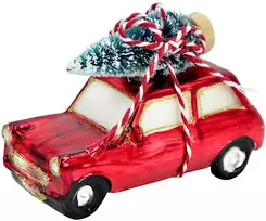 SASKA GIFT AND DECOR Grawerkowo Stiklinis kalėdinis rutulys su automobilio formele Saska Gift & Decor