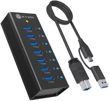 HUB USB Icy Box Box 7-Port USB 3.2 Gen 2 (10 Gpbs) Hub su 1x portem ładowania tabletu, w zestawie su adapteriu 12 V/3 A, całkowicie metalowy (Club Hub 618)
