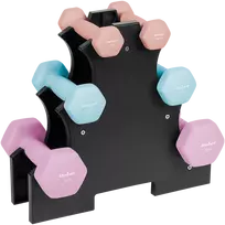 HEX ketaus neopreno hantelių rinkinys 7kg su stovu (2x0.5kg + 2x1 kg + 2x2 kg), REBEL ACTIVE