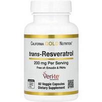 California Gold Nutrition, trans-resveratrolis, 200 mg, 60 vegetariškų kapsulių