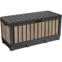 Keter Sodo laikymo dėžė Kentwood 263976, 350 l, 128 cm, 53.6 cm, 59 cm, ruda, juoda, polipropilenas, Deco, atspari orui, sėdima