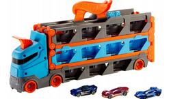 HOT WHEELS Speedway Hauler transporteris su lenktynių trasa ir 3 automobiliais
